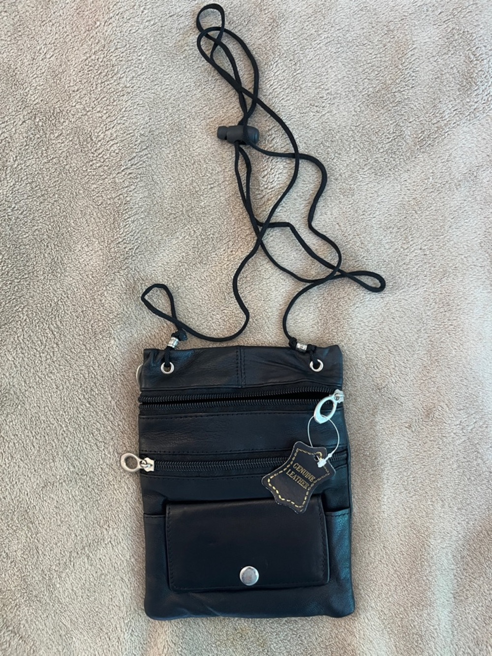 Genuine Leather Black Crossbody Travel Pouch